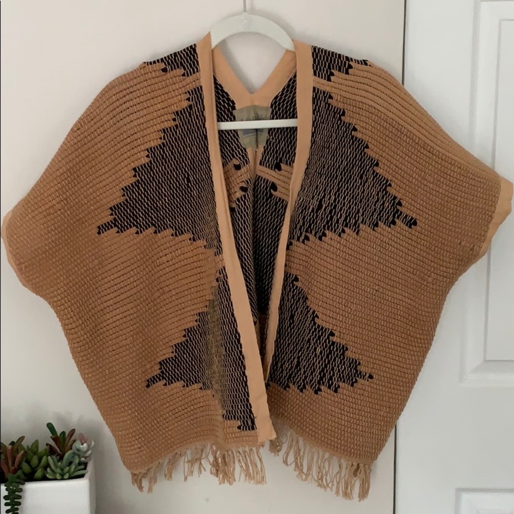 Boho taupe fringe poncho!